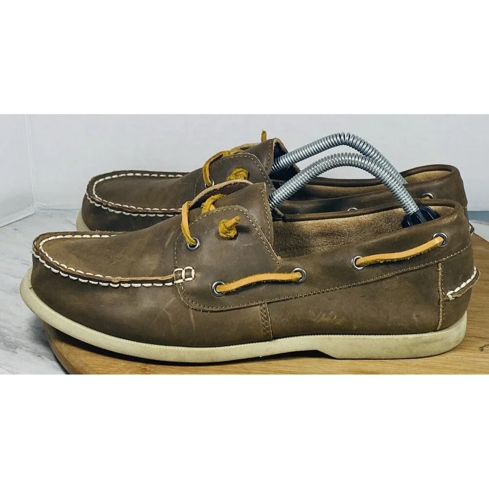 J Crew Shoes Mens Sz 10 Brown Leather Boat Deck Moc Toe Casual Comfort Nautical